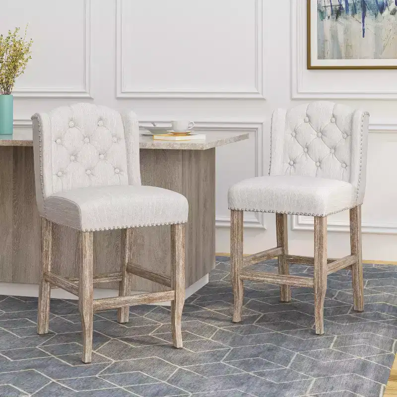 Christopher Knight Home Evelina Contemporary Wingback Rubberwood Upholstered Tufted Counter Stools (Set of 2)