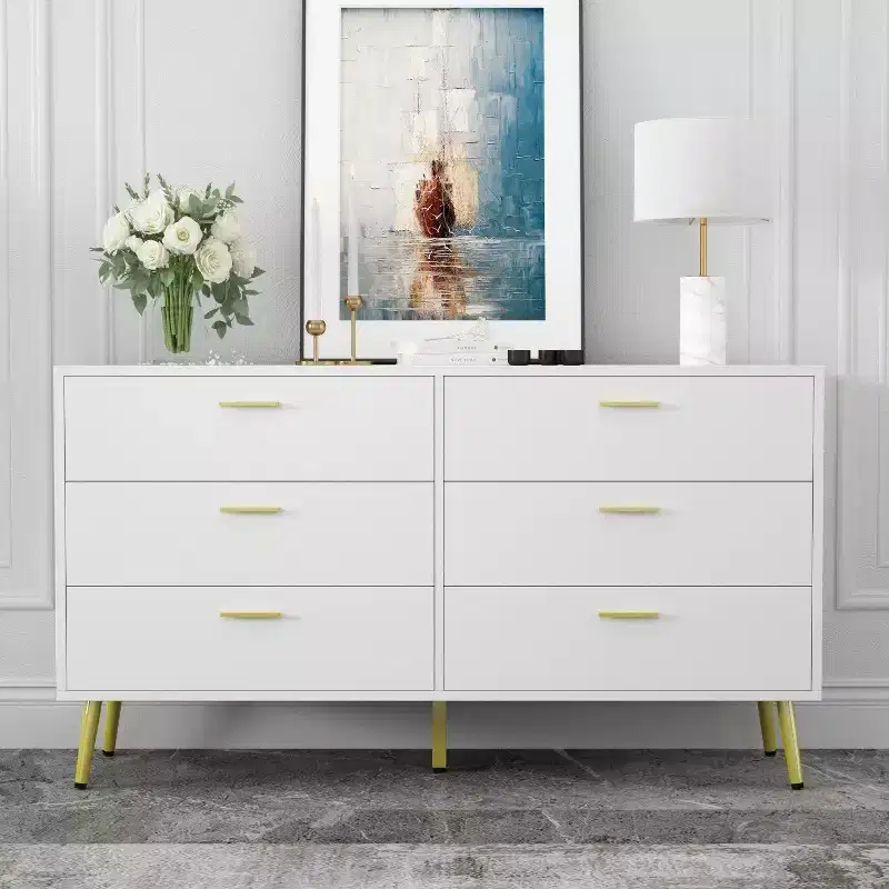 6-Drawer Dresser, Brown / White, Single Assembly
