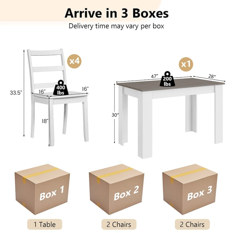 Costway 5 PCS Dining Set Modern Rectangle Table & 4 Rubber Wood Chairs