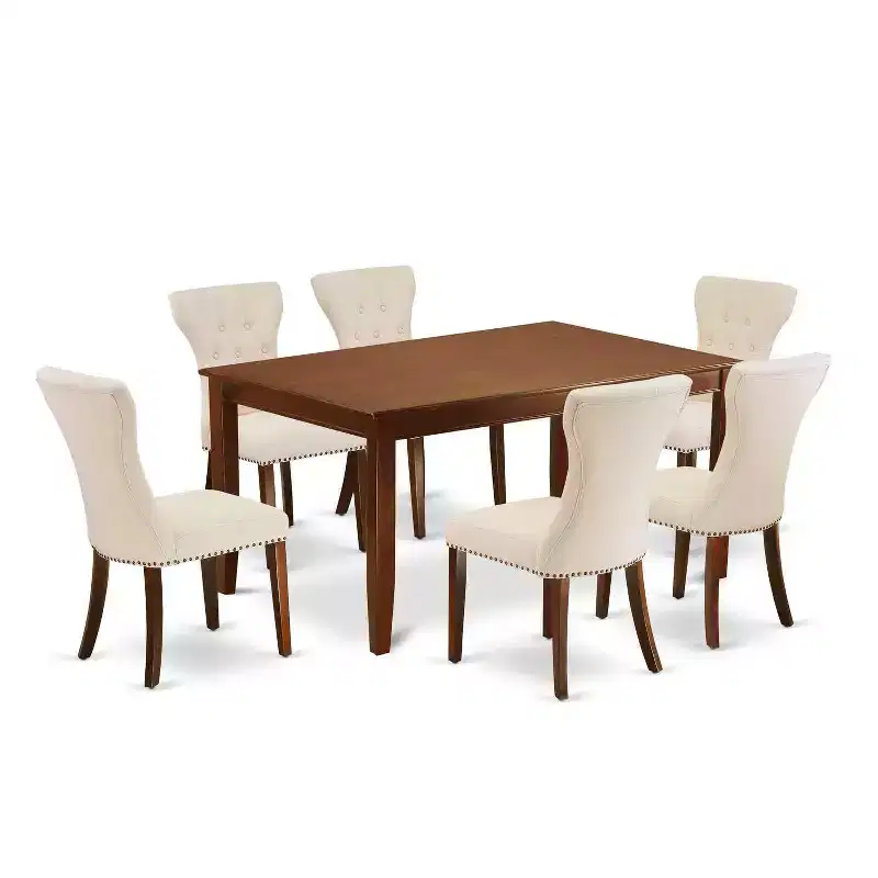 HomeStock 7-Piece Mahogany Finish Solid Wood Top Dining Table with 6 Parson Chairs