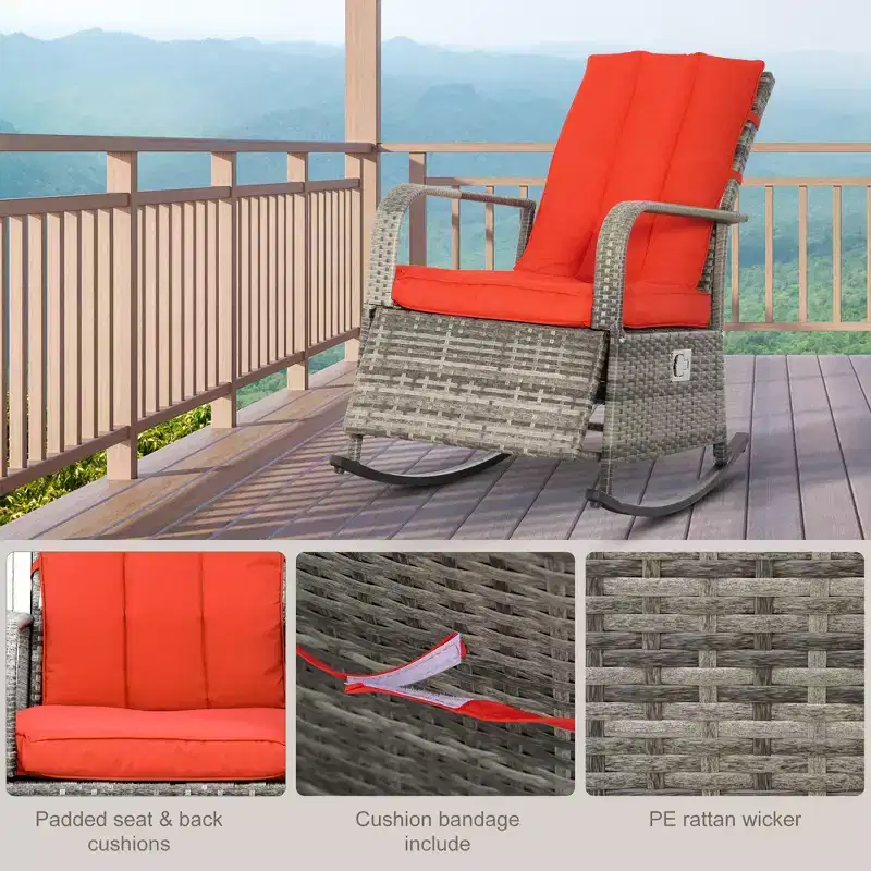 PE Rattan Rocking Recliner with Footrest