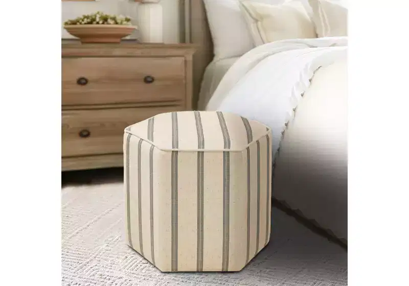 Ellen Farmhouse Hexagonal Printed Stripe Upholstered Ottoman