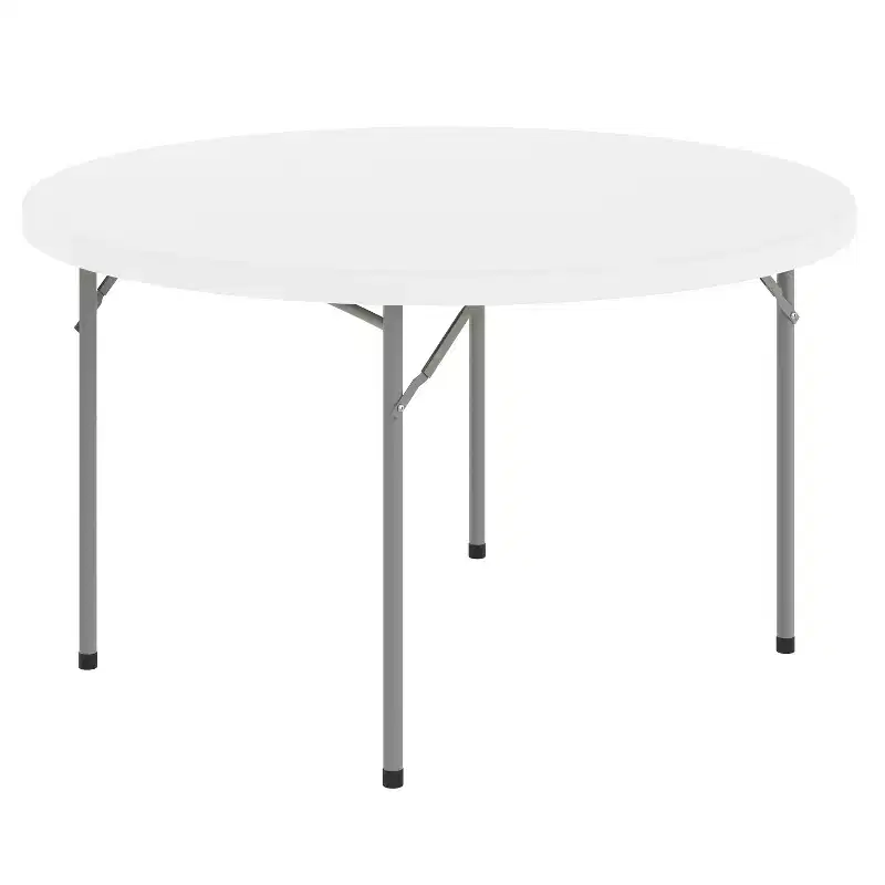 Emma and Oliver 4-Foot Round Granite White Plastic Folding Table - Banquet / Event Folding Table