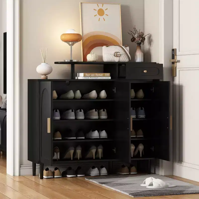 Stylish Cream-Colored Shoe Cabinet – Elegant Entryway Storage Sideboard