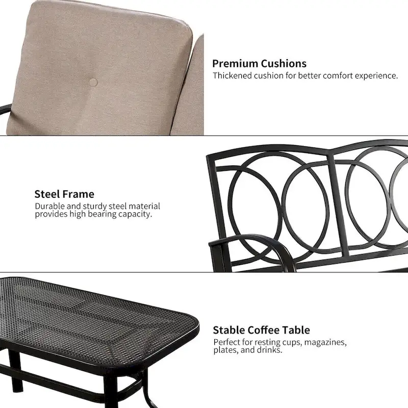 Costway 2 Pcs Patio LoveSeat Coffee Table Set Furniture Bench With - See Details