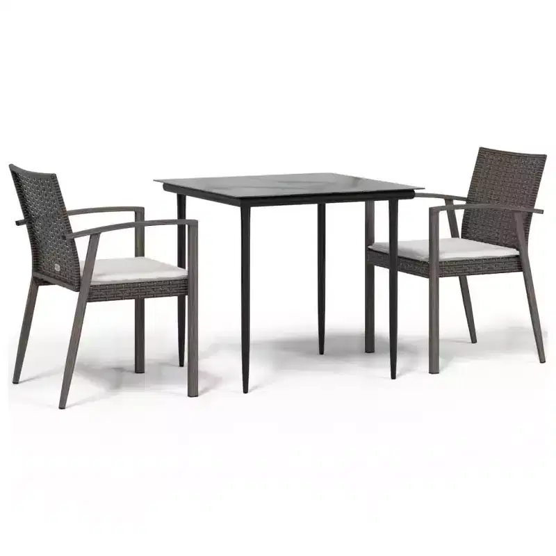 vidaXL Patio Dining Set Table and Chair with Cushions Poly Rattan and Steel