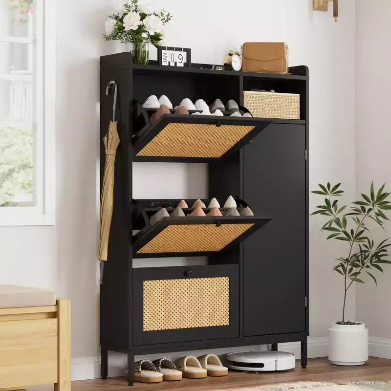 3-Drawer Rattan Shoe Storage Cabinet  Freestanding Organizer for Entryway/Hallway (Easy Assembly)