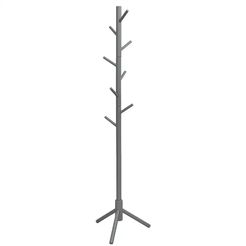 Wooden Coat Rack Stand Hall Tree Entryway Organizer 2 Heights w/ 8 Hooks Grey\Walnut