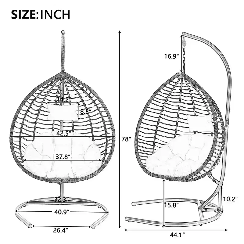 Whisen Hanging Hammock Chair with Stand, Egg Swing Chair with Iron Frame and Cushion & Headrest