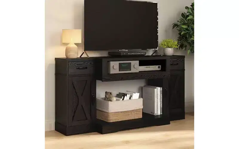 Heynemo TV Stands for TVs up to 75'', Farmhouse Media Console Table with Adjustable Shelves, Entertainment Center for Living Room