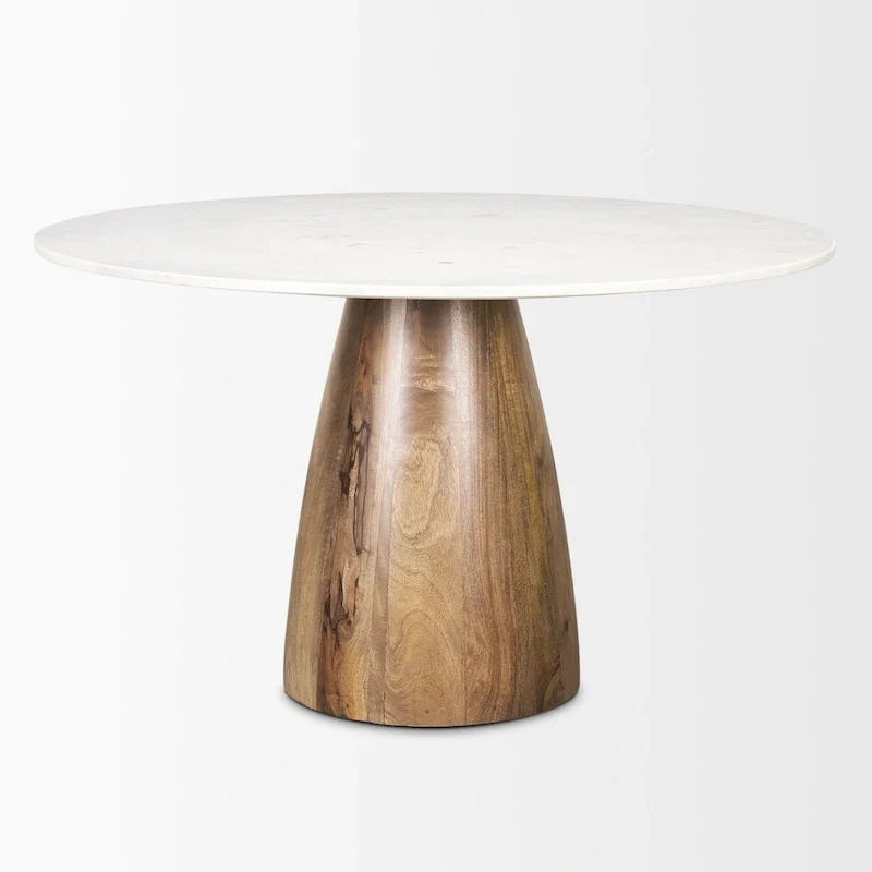Allyson 48 Round Medium Brown w/ White Marble Pedestal Dining Table - 48.0L x 48.0W x 30.0H