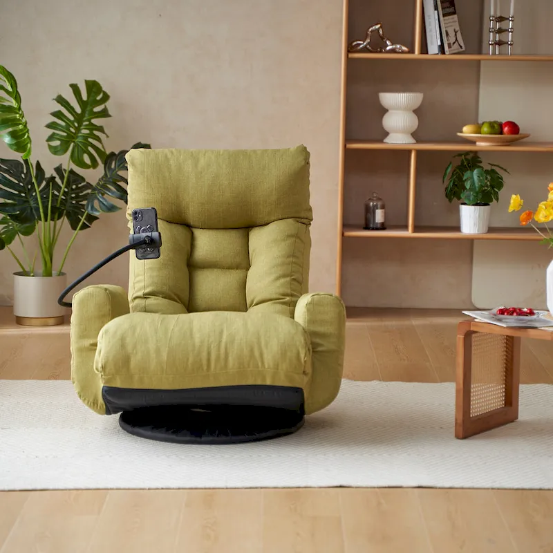 Upholstered 360 Swivel Manual Leisure Recliner with Mobile Phone Holder, Adjustable Headrest and Backrest