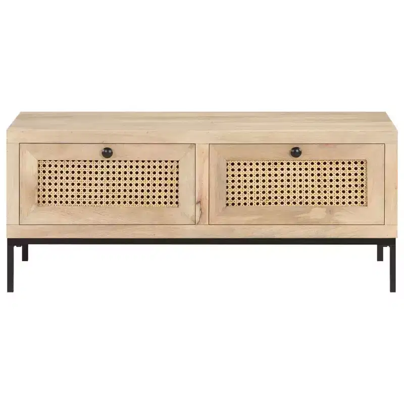 vidaXL Coffee Table 35.4x19.7x14.6 Solid Mango Wood and Natural Cane