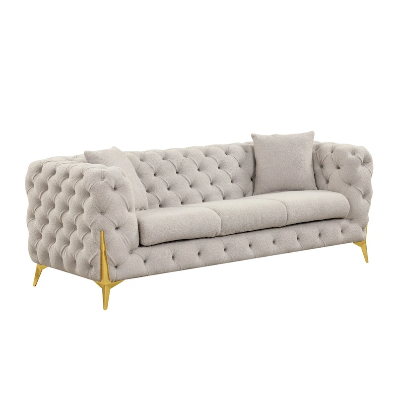 3 Pieces Mid-century Modern Buckle Fabric Living Room Sofa Set Sectional