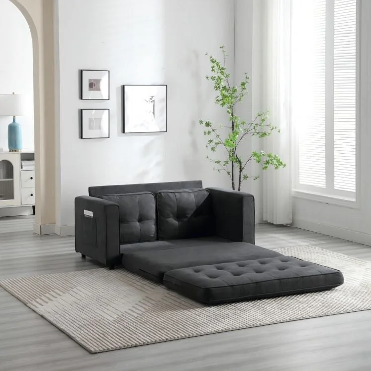 3 Fold Velvet Sofa,Convertible Sleeper Sofabed with Pull Out Couch Bed