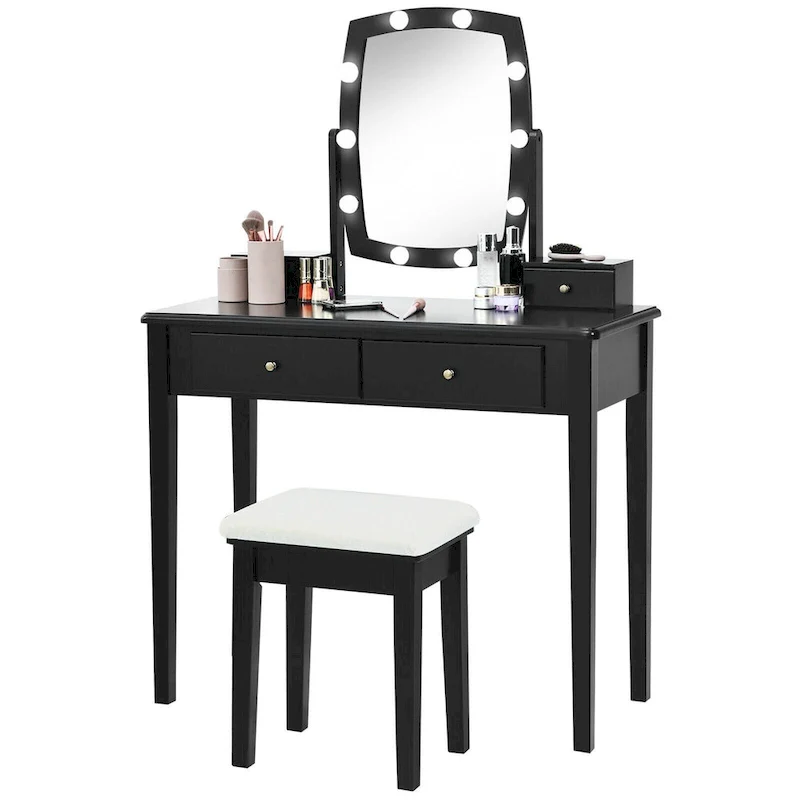 Vanity Table Set with Lighted Mirror Adjustable 10 Bulbs Dresser - See Details