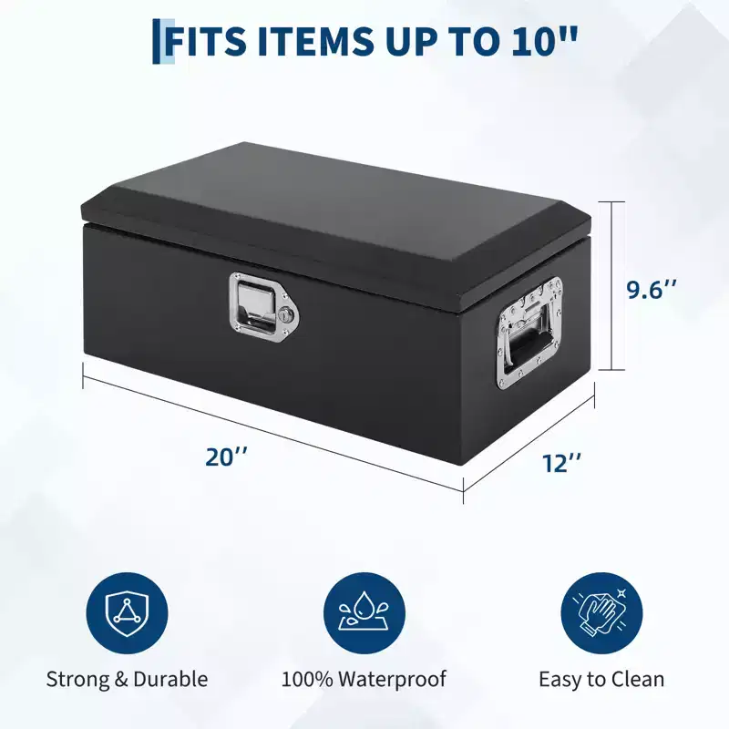 Steel Truck Bed Tool Box, Waterproof Plate Metal Storage, Portable Toolbox, Lock & Side Handles, for Pickup, Trailer, Workshop