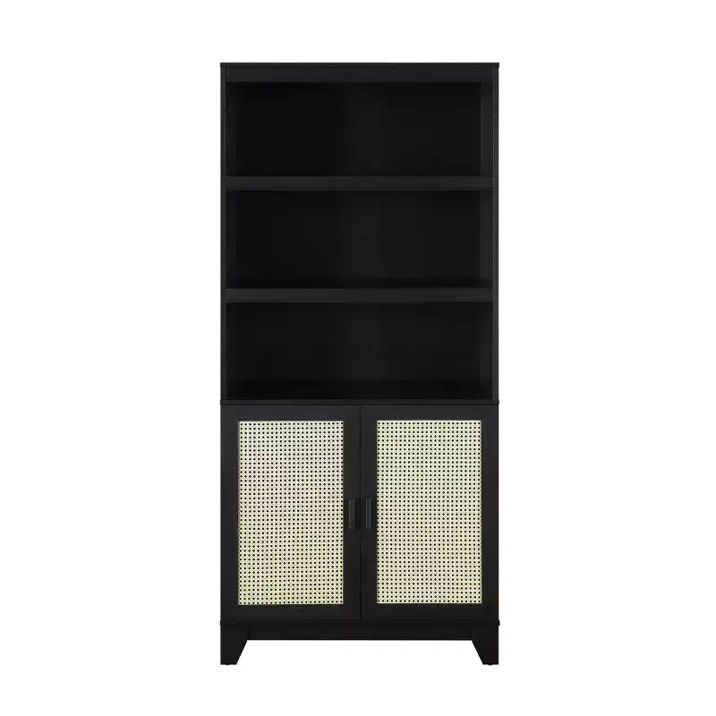 Modern 7 Shelf Cane Bookcase