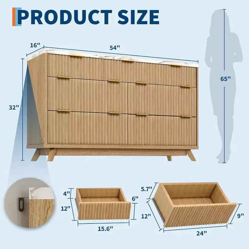Acekool Wave Design 7 Drawer Dresser, Fluted Storage Cabinet for Bedroom, Living Room