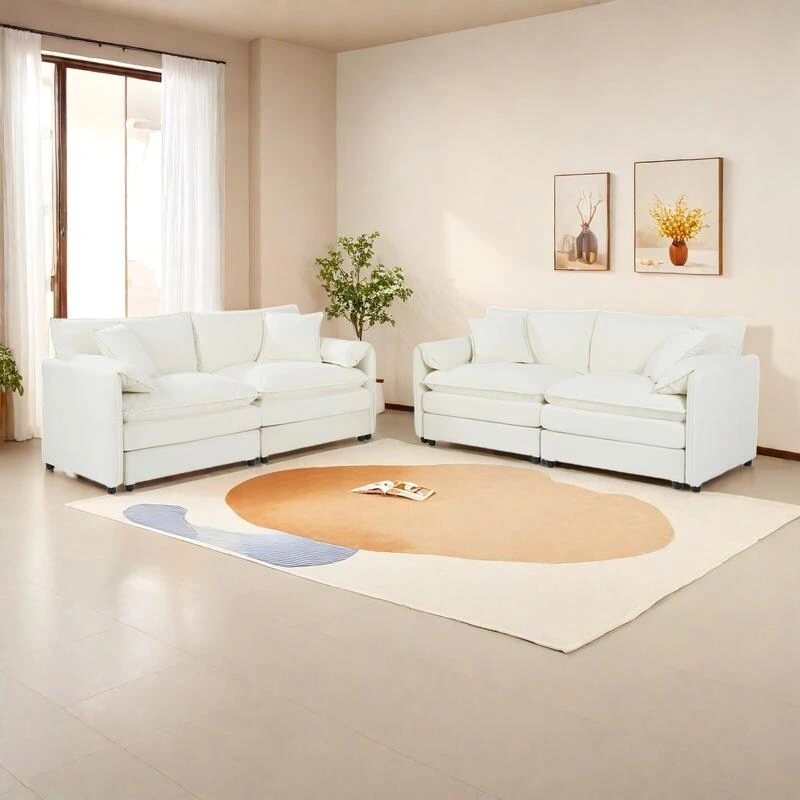 2-Piece 75.59 Chenille Cloud Loveseat Sofa Set with Deep Seat and 4 Pillows