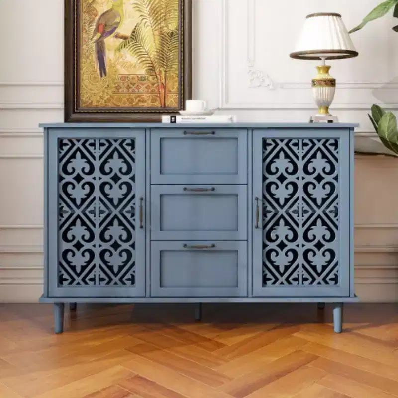 3 Drawers Cabinet, 47.24 Kitchen Pantry Cabinets With 2 Doors Buffet Cabinet, Sideboard Console Table For Living Room, Bedroom, Kitchen, Entrance