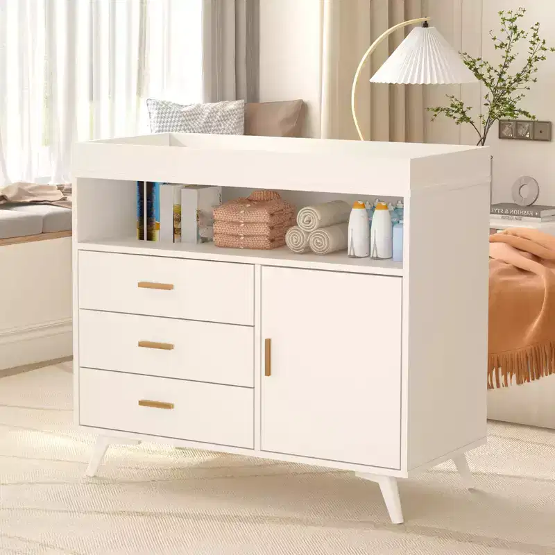 Baby Changing Table Dresser C White, 3-Drawer Nursery Dresser with Removable Changing Pad for Infants