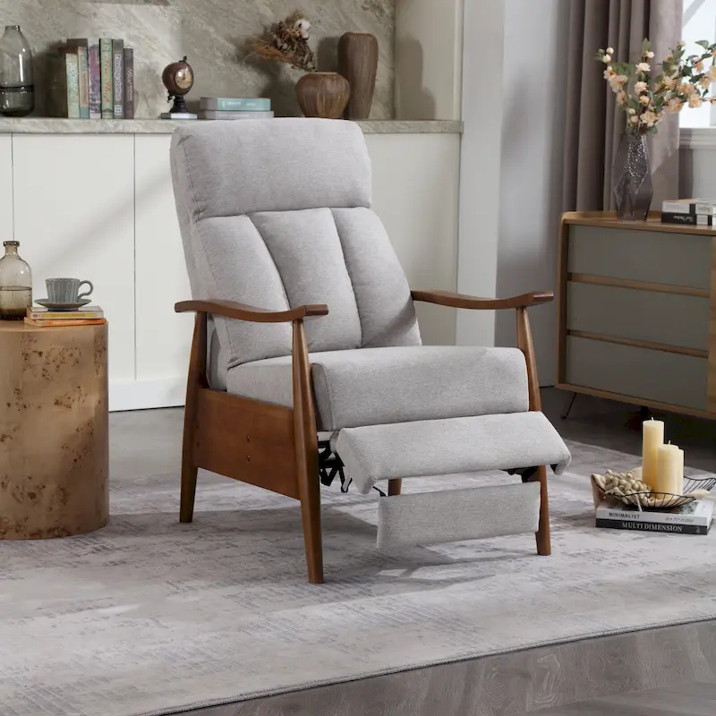HOMEFUN Linen/Leather/Microsuede Upholstered Wood Frame Adjustable Recliner Lounge Armchair