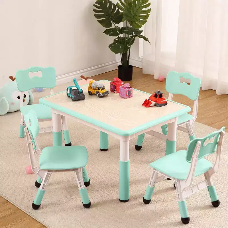 Garvee Kids Table and Chairs Set, Height Adjustable Desk With 4 Seats
