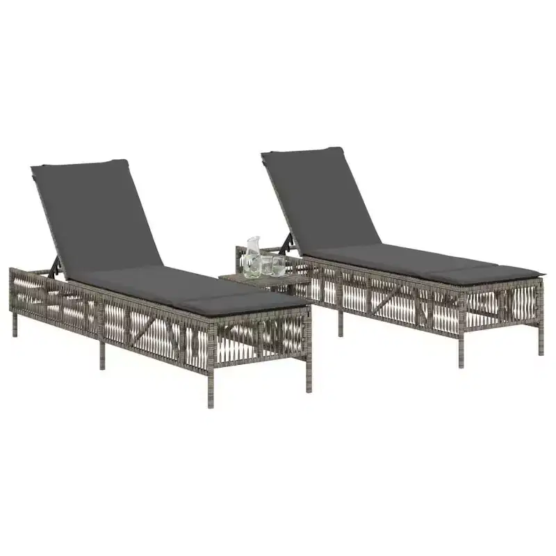 vidaXL Sun Lounger Grey PE rattan Standard Adjustable Armrests Lounger