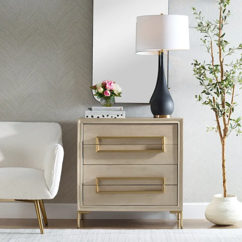 4 Drawer Wooden Accent Chest - 35 - Beige and Gold
