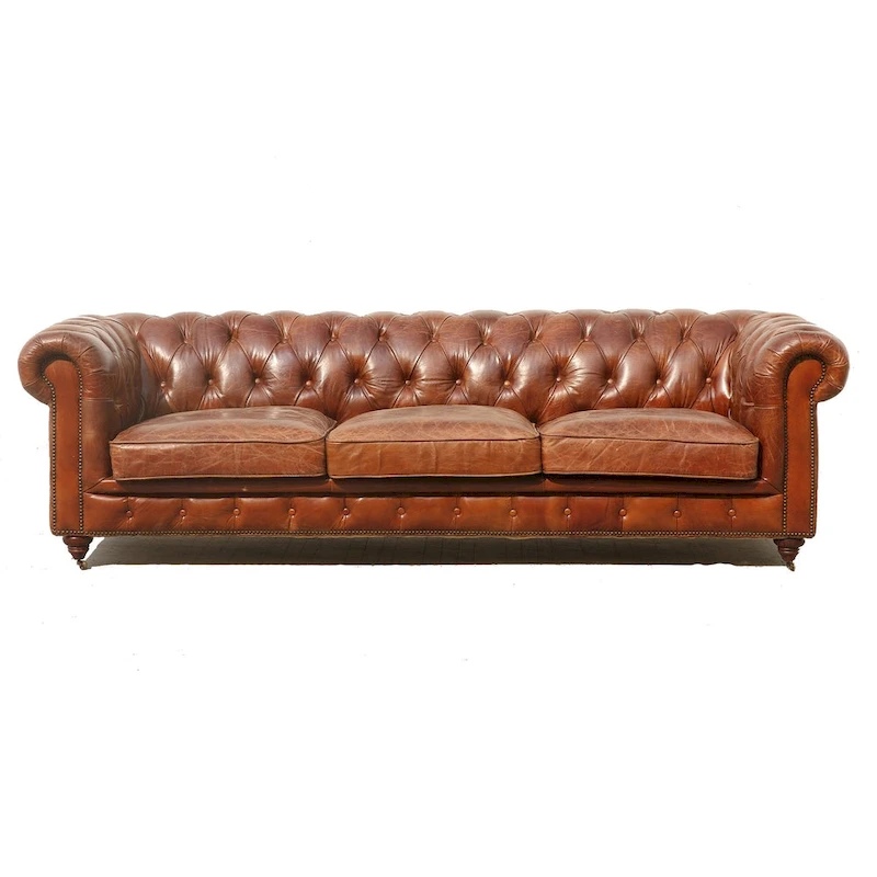 Pasargad Home Paris Club Genuine Leather Chester Bay Tufted Sofa/Chair