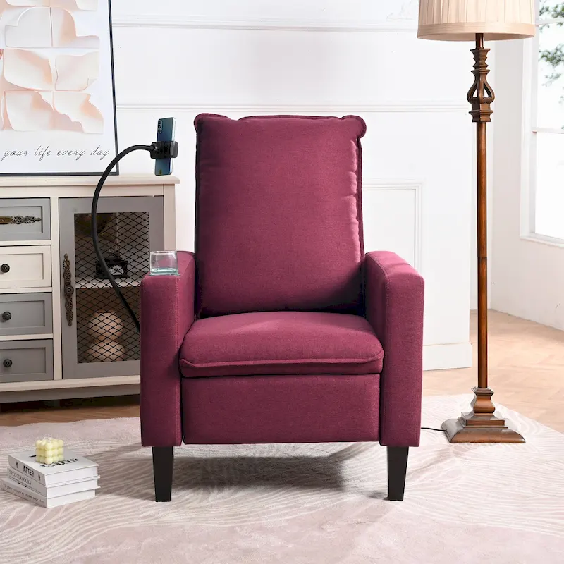 Modern Fabric Manual Recliner with Phone Holder, Cup Holder, Footrest