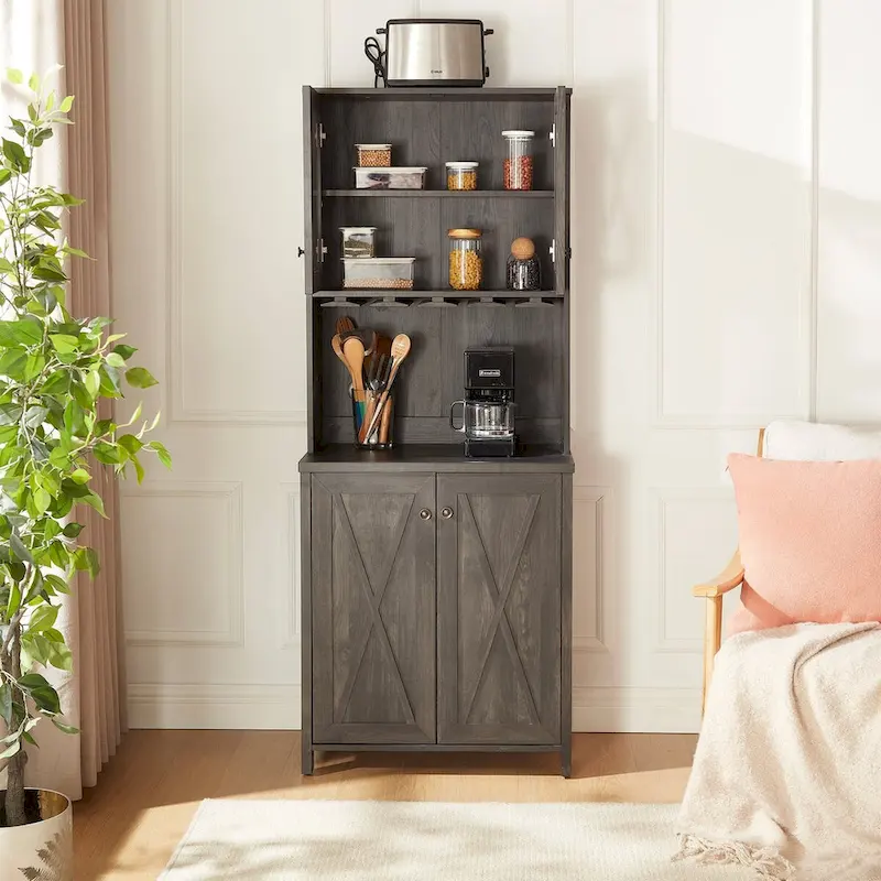 Coffee Bar Cabinet with Hollow Out Barn Design