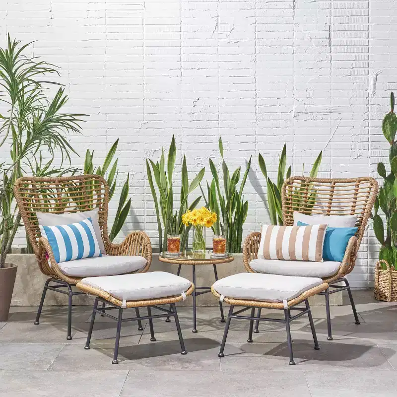 Christopher Knight Home Bechtel Outdoor Wicker and Tempered Glass 5 Piece Chat Set with Ottomans