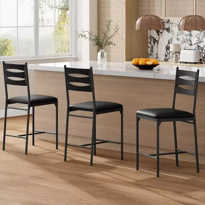 Bar Stools Set of 2/4, Faux Leather Bar Chair with Back, Thick Cushion, Upholstered Counter Height Bar Stools with Footrest for Kitchen Island