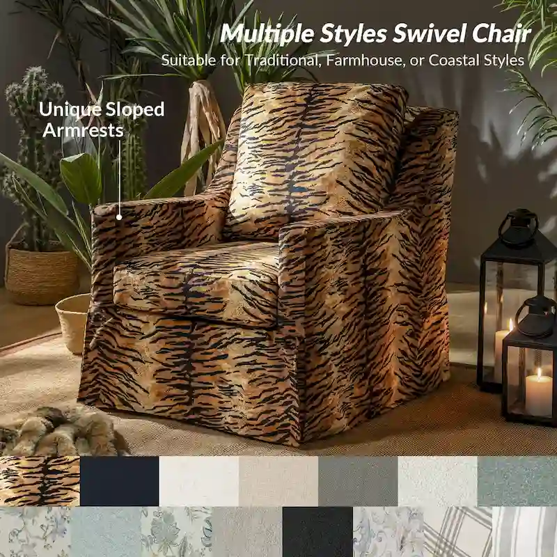 Stan Farmhouse Slipcover Rocking Swivel Chair by HULALA HOME