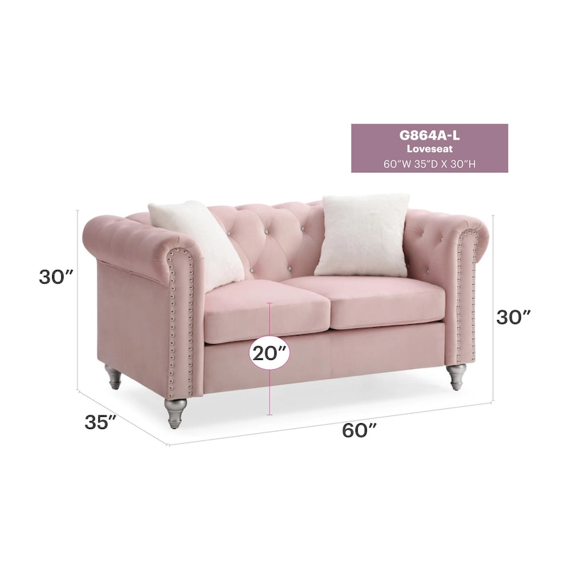Raisa 60 in. Velvet 2-Seater Sofa With 2-Throw Pillow - 60L x 34W x 30H