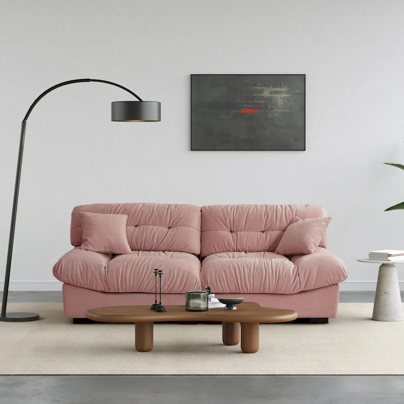 89 Modern Section Sofa with Arms Velvet Fabric Sofa For Living Room