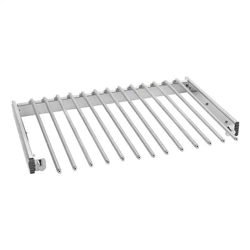 24'' Pull-Out Chrome Pant Rack for Closet, 16 Non-Slip Rods, Full-Extension Ball-Bearing Slides