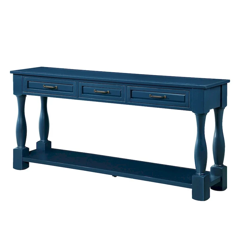 Solid Wood Console Table with 3 Drawers and Bottom Shelf - 63W