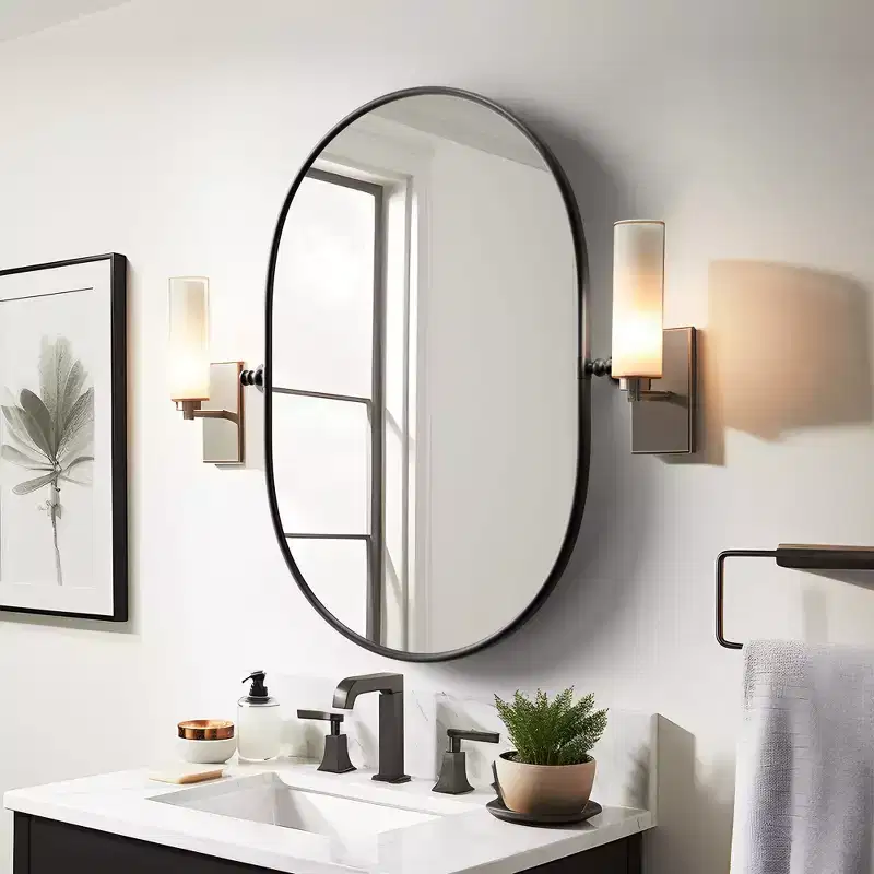 31 In.H x 24 In.W Black Iron Wall Mirror
