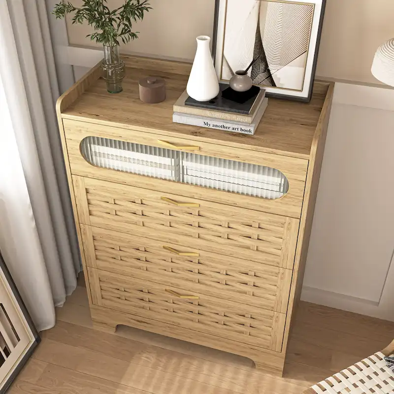 Wooden Farmhouse 4-Drawer Dresser for Bedroom