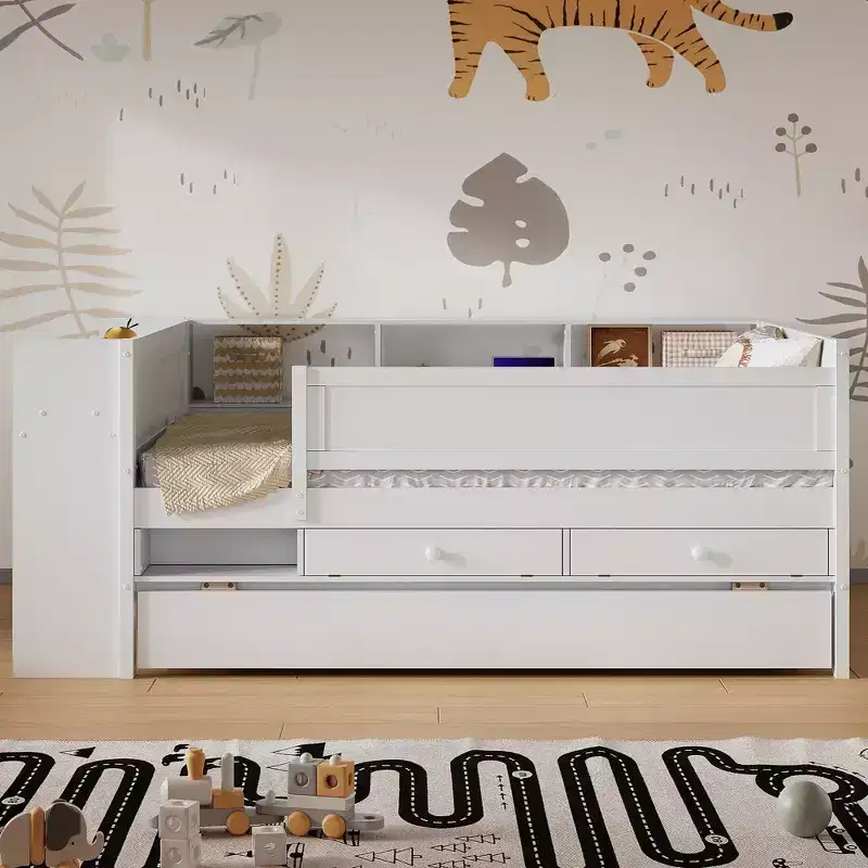Twin Size Multi-Functional Daybed with Drawers and Trundle, Headboard Storage, Table & USB Charging Station  ModernLuxe
