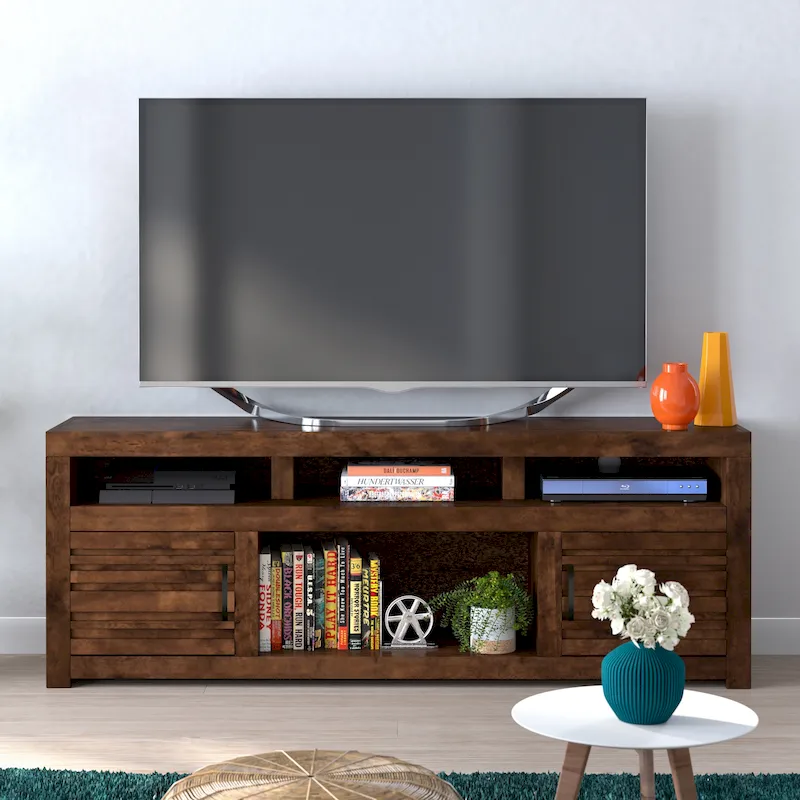 72 inch TV Stand Console for TVs up to 85 inches, No Assembly Required, Whiskey Finish