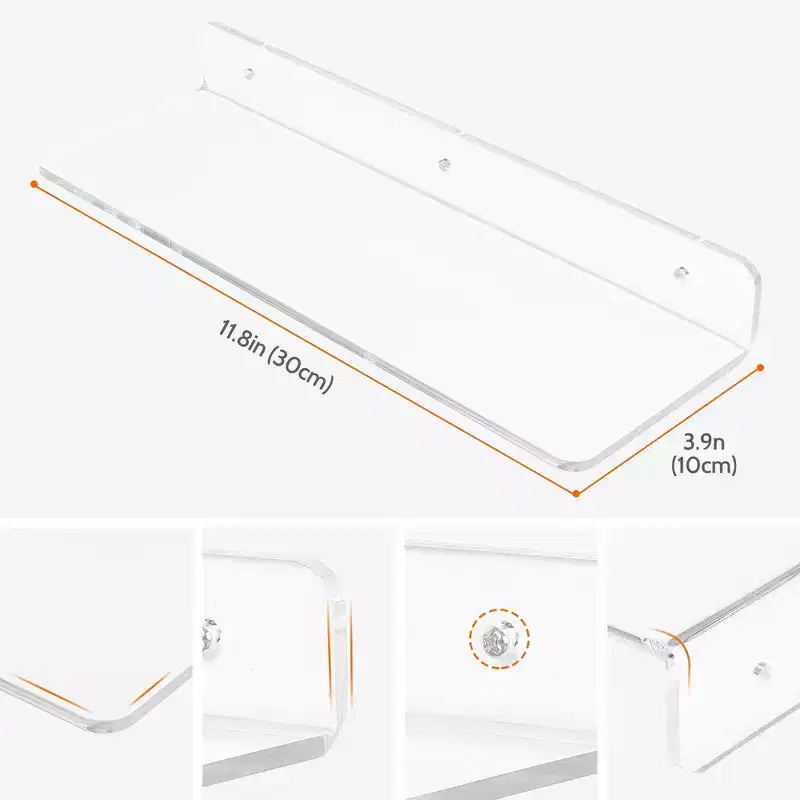 Acrylic Waterproof Bathroom Floating Shelf 11.8 x 3.9 x 2 Inch