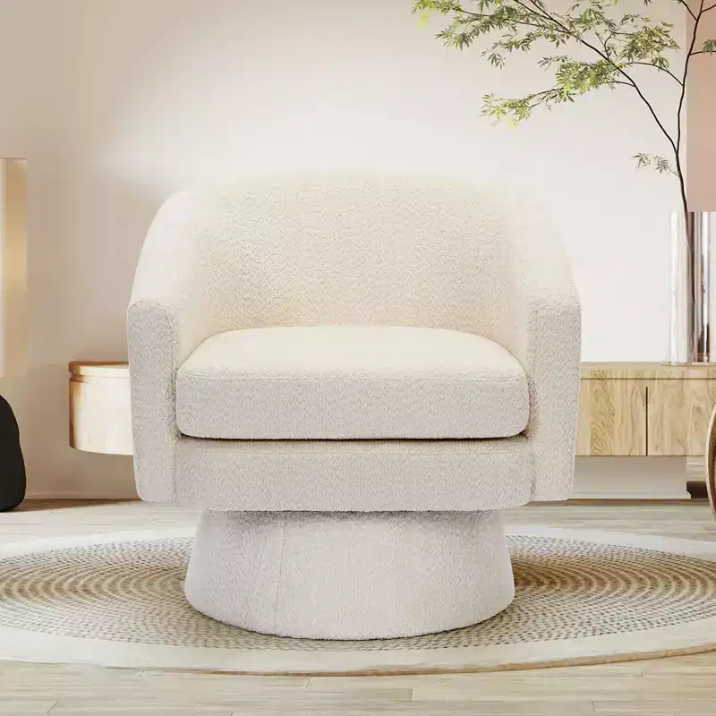 27.56 Modern Swivel Accent Chair with Armrests, 360 Chenille Barrel Chair with Soft Cushion, Round Single Sofa for Living Room, Bedroom, Office