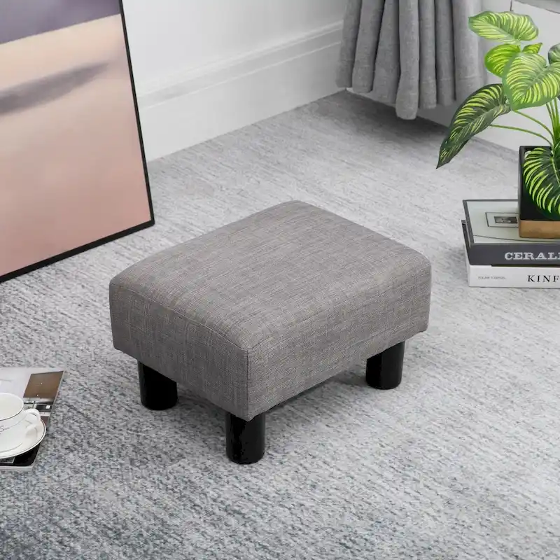 Modern Linen Upholstered Footrest Ottoman, Rectangular Accent Stool for Living Room