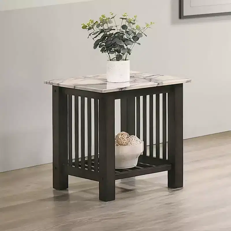 Mason Modern Wood Contemporary End Table with Faux Marble Top