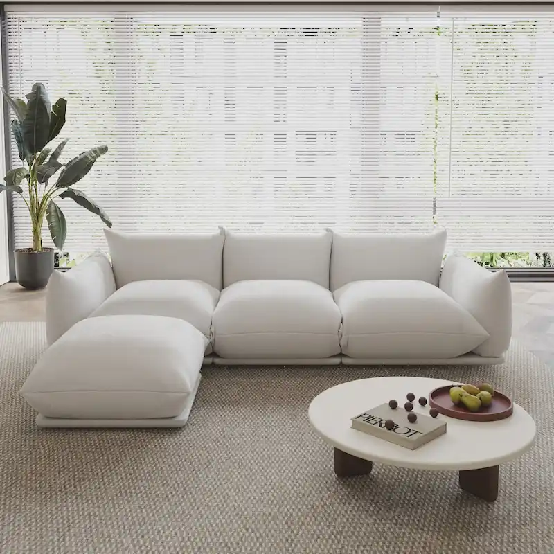 104 L-shape Chenille Modular Sofa Modern Sectional Semi-firm Sofa Couch with Ottoman