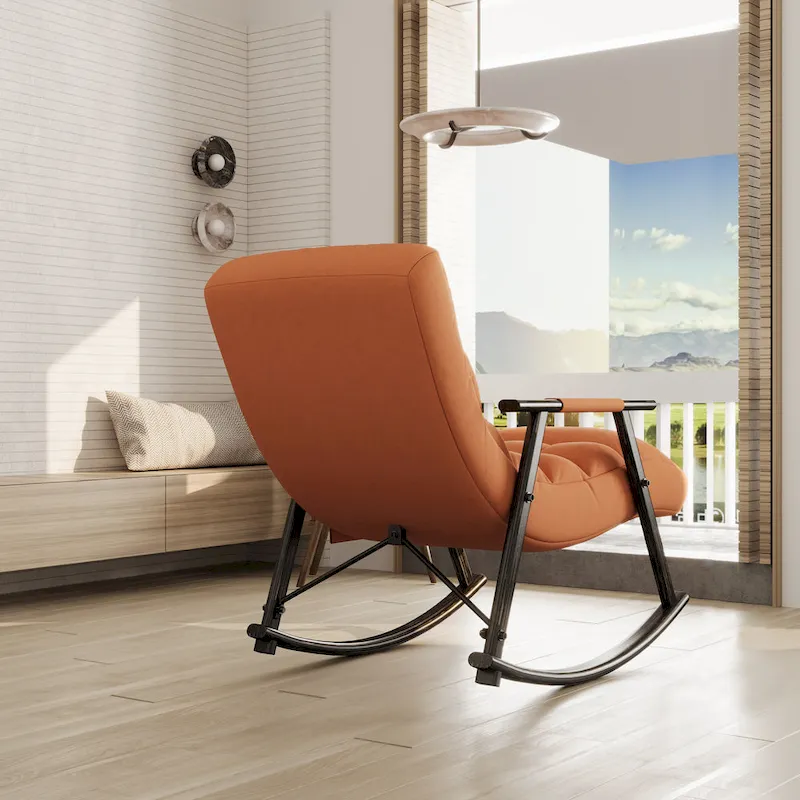 Casual folding rocking chair upholstered, lounge rocking chair adjustable high back and foot rest